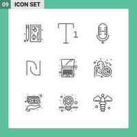 9 ícones criativos, sinais modernos e símbolos de doença pulmonar, microfone portátil, computador, israel, elementos de design vetorial editáveis vetor