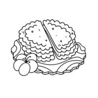 comida latino-americana, mexicana. empanadas tradicionais de pastelaria assada com carne bovina no estilo doodle desenhado à mão.