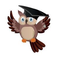 professor coruja. personagem de pássaro de desenho animado com ilustração vetorial fofa de volta às aulas. coruja inteligente, professora sábia vetor