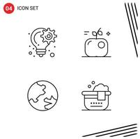 4 ícones criativos, sinais e símbolos modernos de bulbo, planejamento, educação, geografia, elementos de design de vetores editáveis
