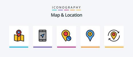 mapa e linha de localização cheia de 5 ícones incluindo . mapa. alfinete. mapa. design de ícones criativos vetor