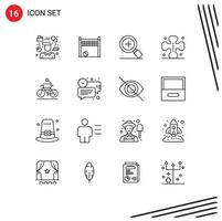 pacote de interface do usuário de 16 contornos básicos de elementos de design de vetores editáveis de vôlei de halloween de bicicleta morcegos graves