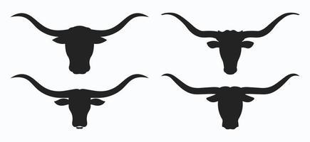 conjunto de modelo de vetor de ícone de silhueta de cabeça de touro longhorn. cabeça de touro