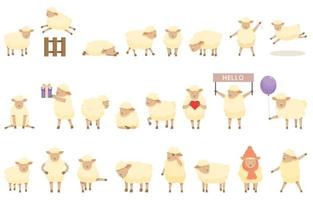 ícones de cordeiro definir vetor de desenho animado. ovelhas de fazenda