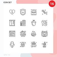 pacote de 16 sinais e símbolos de contornos modernos para mídia impressa na web, como produção de pente de cosméticos domésticos, elementos de design de vetores editáveis