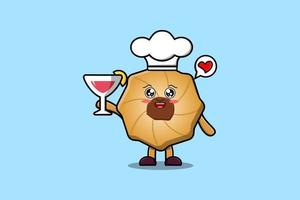 chef de biscoitos de desenho animado fofo segurando copo de vinho vetor