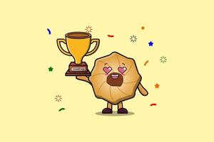 biscoitos bonitos dos desenhos animados está segurando o troféu de ouro vetor