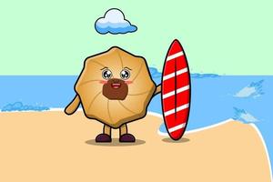 personagem de biscoitos de desenho animado bonito jogando surf vetor