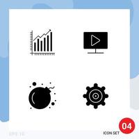 Pacote de glifos sólidos de 4 interfaces de usuário de sinais e símbolos modernos de gráficos de tendências de diagramas de vídeo bombardeiam elementos de design de vetores editáveis