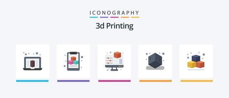 Pacote de ícones planos de impressão 3D com 5, incluindo . caixa. visualização. 3d. impressão. design de ícones criativos vetor