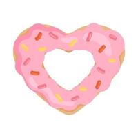 rosquinha em forma de coração dos desenhos animados com esmalte rosa sobre fundo branco. conceito de amor e dia dos namorados. vetor