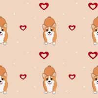 sem costura padrão com corgis e corações. fundo para papel de embrulho, cartões e design sazonal. feliz Dia dos namorados. vetor