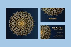 cartões de visita dourados com mandala oriental de flores grátis vetor