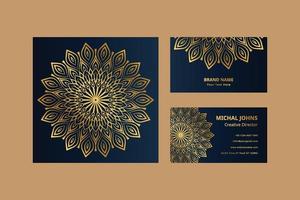 cartões de visita ouro com flor oriental mandala pro vetor