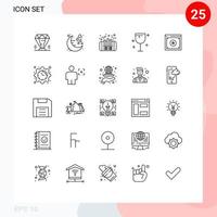 pacote de interface do usuário de 25 linhas básicas de vinho comida noite bebidas lucro elementos de design de vetores editáveis
