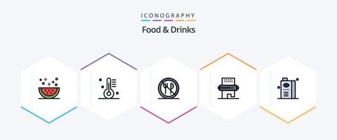 alimentos e bebidas 25 pacote de ícones de linha preenchida, incluindo refeição. bebidas. Comida. cozinhando. proibido vetor