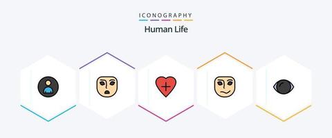 pacote de ícones humanos de 25 linhas preenchidas, incluindo visão. rosto. formato de coração. olho. rosto vetor
