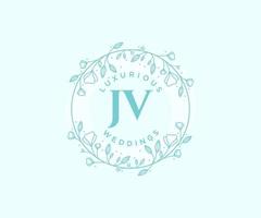 jv letras iniciais modelo de logotipos de monograma de casamento, modelos minimalistas e florais modernos desenhados à mão para cartões de convite, salve a data, identidade elegante. vetor