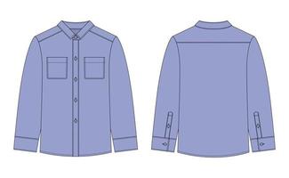 camisa em branco com bolsos e botões esboço técnico. cor azul fria. vetor