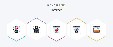 Internet 25 pacote de ícones de linha preenchida, incluindo compartilhamento. interface. erro. multimídia. download vetor