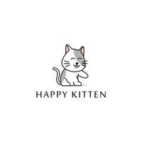 design de logotipo de gato branco fofo com estilo cartoon, vetor de design de logotipo de gatinho feliz