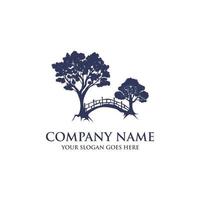 ideia de logotipo de ponte de árvore natural, estoque de logotipo moderno e criativo vetor
