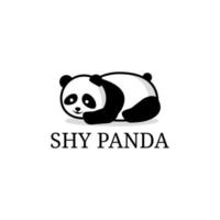 vetor de design de logotipo de desenho animado de panda tímido, ilustrações de design de vetor de cuidados com animais de panda preguiçoso