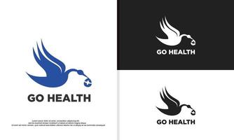 gráfico de vetor de ilustração de logotipo de cegonha carregando equipamentos médicos. apto para empresa medial, etc.