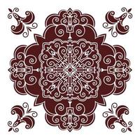 elemento de mandala de desenho à mão, silhueta na cor marsala. estilo majólica italiana vetor