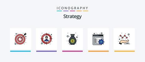 linha de estratégia cheia de 5 ícones incluindo tarefa. Lista. computador portátil. o negócio. engrenagem. design de ícones criativos vetor