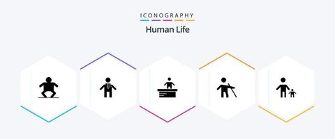 pacote de ícones humanos de 25 glifos, incluindo criança. família. trabalhador. Papai. bastão vetor