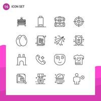 conjunto de 16 ícones de interface do usuário modernos, símbolos, sinais para recrutamento de recursos, viagens, humanos, caminhadas, elementos de design de vetores editáveis