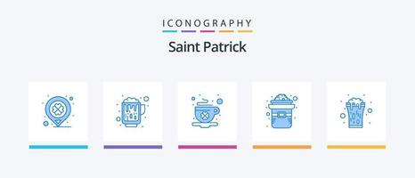 Pacote de ícones Saint Patrick Blue 5, incluindo vidro. ouro. café. irlandês. dia. design de ícones criativos vetor