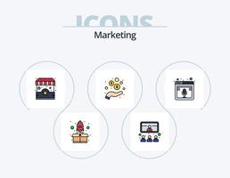 linha de marketing cheia de ícones do pacote 5 design de ícones. meta. mirar. foguete. organizar. filtro vetor