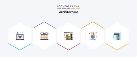 pacote de ícones planos de arquitetura 25, incluindo elevador. Ferramentas. construção. bolso. máquina vetor