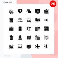 grupo de símbolos de ícone universal de 25 glifos sólidos modernos de desenvolvimento de projeto de comunicação de inicialização de laptop elementos de design de vetores editáveis