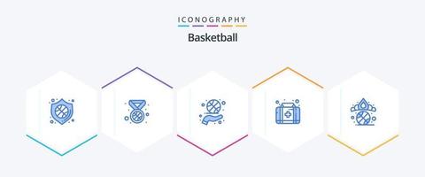 pacote de ícones azul de basquete 25, incluindo rei. coroa. ginástica. caixa. primeiro socorro vetor