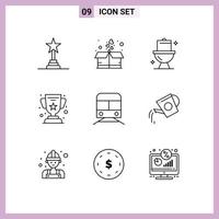 conjunto de 9 sinais de símbolos de ícones de interface do usuário modernos para a realização do campeão de banheiro de educação de metrô elementos de design de vetores editáveis