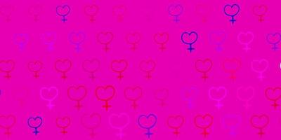 padrão de vetor rosa claro roxo com elementos do feminismo.