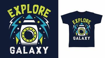 explore o design do conceito de camiseta dos desenhos animados do foguete da galáxia vetor