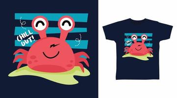 caranguejo bonito chill out design ilustração vetorial pronto para impressão em t-shirt infantil. vetor