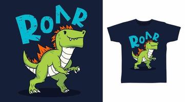 projeto legal do conceito do tshirt dos desenhos animados do rugido do dinossauro vetor