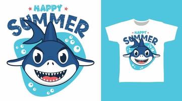 conceito de vetor de design de t-shirt de ilustração de tubarão de verão bonito.
