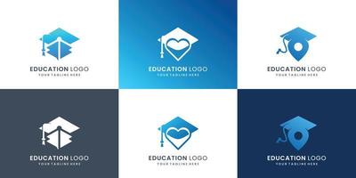 conjunto de design de logotipo de chapéu de formatura de coleção para escola, universidade, faculdade, inspiração de logotipo de pós-graduação vetor