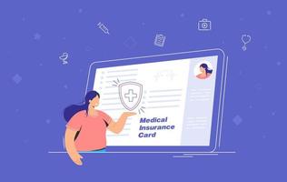 cartão on-line de seguro de saúde. ilustração vetorial. o conceito de cuidados de saúde online. tecnologia na medicina vetor