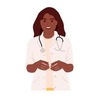 retrato de médico de mulher isolado no fundo branco. médica com estetoscópio sorrindo. terapeuta de mulher afro-americana em uniforme médico. ilustração vetorial plana vetor