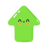 ícone de seta verde engraçado bonito. vetor mão desenhada ícone de ilustração de personagem kawaii dos desenhos animados. isolado no fundo branco. direção da seta verde para cima