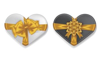 conjunto de presentes realistas em forma de coração amarrados com fitas douradas vetor