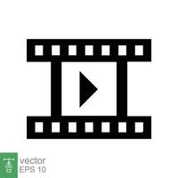 filme, reproduza o ícone de vídeo. bobina de filme, fita de roteiro de cinema, tira, rolo, tira de filme, conceito de entretenimento. estilo plano simples. ilustração vetorial isolada no fundo branco. eps 10. vetor