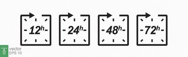 conjunto de ícones de hora. Seta do relógio de 12, 24, 48 e 72 horas. entrega rápida, temporizador com seta de círculo. efeito de tempo de trabalho vetorial ou ícones de tempo de serviço de entrega. eps 10. vetor